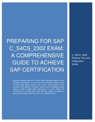 Preparing for SAP C_S4CS_2302 Exam: A Comprehensive Guide to Achieve SAP Cert.