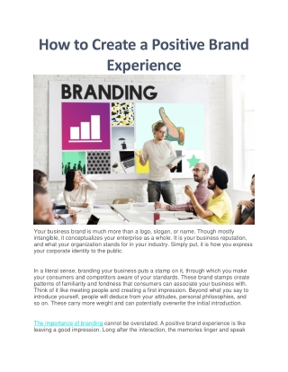 How to Create a Positive Brand Experience