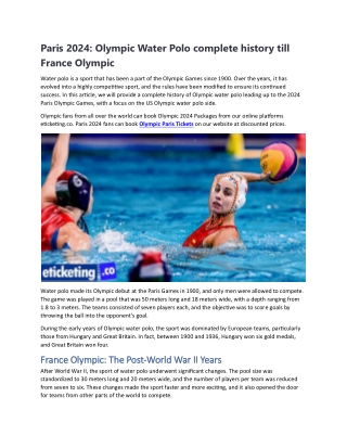 Paris 2024 Olympic Water Polo complete history till France Olympic