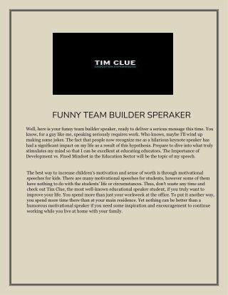 Funny Team Builder Speaker | Tim Clue