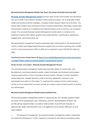 Neonatal Jaundice Management Market Size, Share, Key Leaders & Growth Factors by 2029