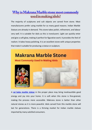 Why is Makrana Marble Stone Most Commonly Used in Making Idols?