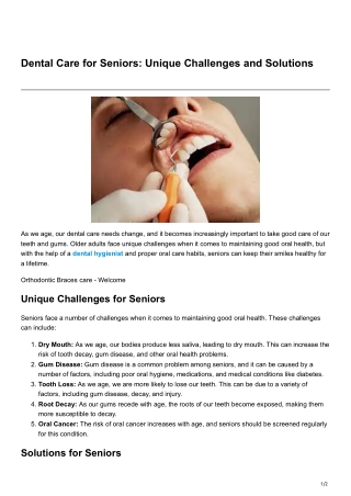 Dental Care for Seniors Unique Challenges and Solutions