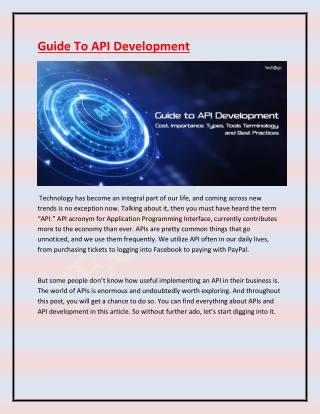 Guide To API Development