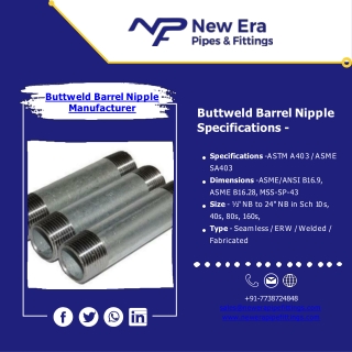 Barrel Nipple | Buttweld Short Stub End | Pipe Fittings - New Era Pipes