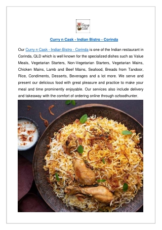 Up to 10% Offer Order Now - Curry n Cask Indian Bistro Corinda