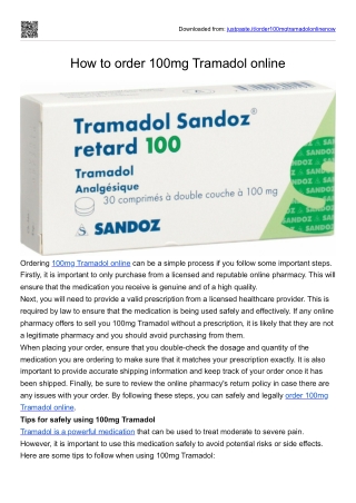 How to order 100mg Tramadol online