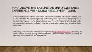Soar Above the Skyline: An Unforgettable Experience with Dubai Helicopter Tours