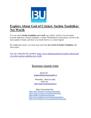 Explore About God of Cricket- Sachin Tendulkar Net Worth