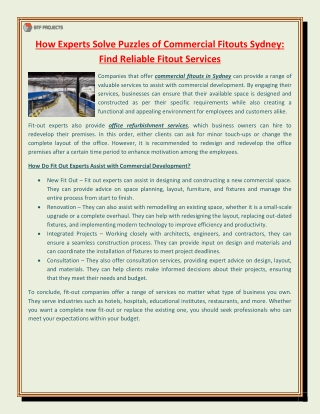 How Experts Solve Puzzles of Commercial Fitouts Sydney Find Reliable Fitout Services