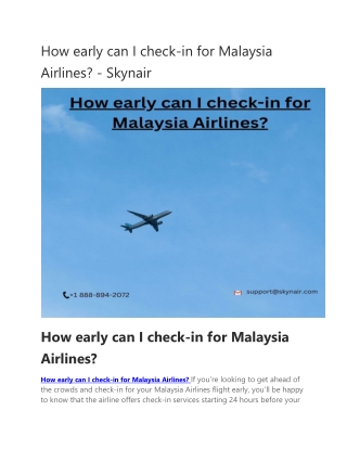 How early can I check-in for Malaysia Airlines?