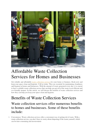 Affordable Waste Collection Services for Homes and Businesses