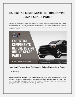 Essential Components Before Buying Online Spare Parts