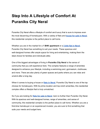 Step Into A Lifestyle of Comfort At Puraniks City Neral