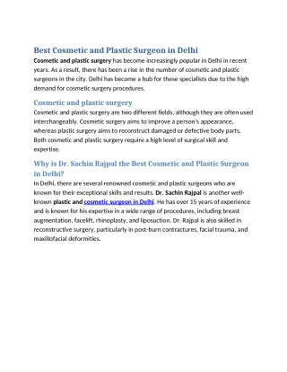 Best Cosmetic and Plastic Surgeon in Delhi