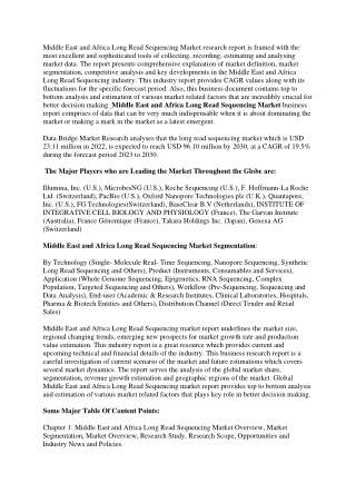 Middle East and Africa Long Read Sequencing Market