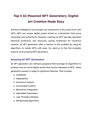 Top 5 AI-Powered NFT Generators; Digital Art Creation Made Easy