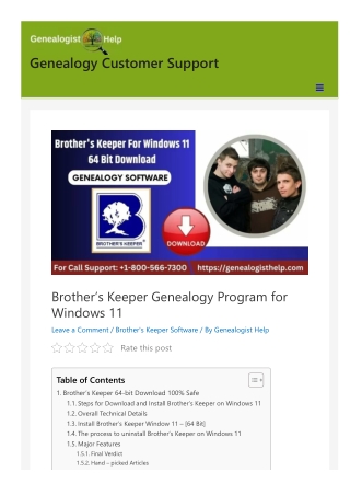 Brother's Keeper Genealogy Program for Windows 11