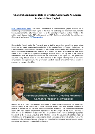 Chandrababu Naidu's Role In Creating Amaravati As Andhra Pradesh's New Capital