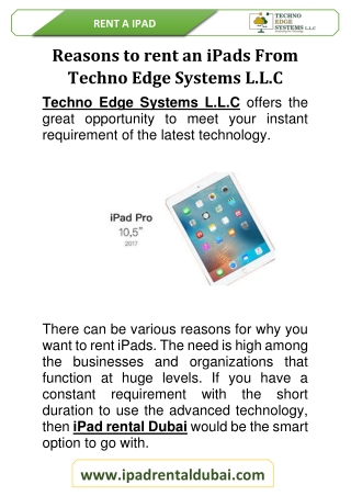 Reasons to rent an iPads From Techno Edge Systems LLC