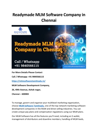 Readymade MLM software company in Chennai