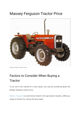 Massey Ferguson Tractor Price