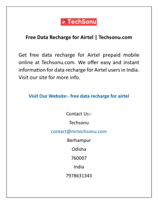 Free Data Recharge for Airtel  Techsonu.com