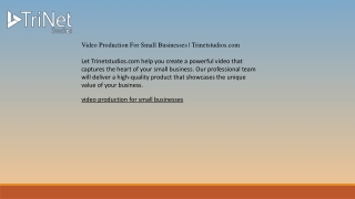 Video Production For Small Businesses  Trinetstudios.com