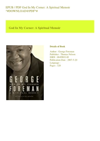 EPUB / PDF God In My Corner A Spiritual Memoir ^#DOWNLOAD@PDF^#