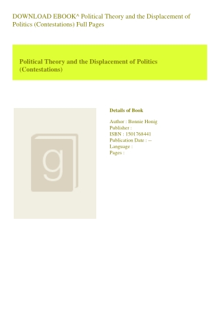 DOWNLOAD EBOOK^  Political Theory and the Displacement of Politics (Contestation