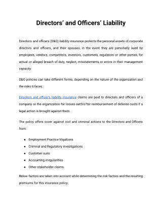 Directors’ and Officers’ Liability