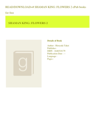 READ/DOWNLOAD=# SHAMAN KING FLOWERS 2 ePub books for free