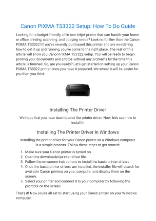 Canon PIXMA TS3322 Setup_ How To Do Guide