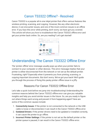 Canon TS3322 Offline_ - Resolved