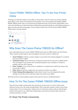 Canon PIXMA TR8520 Offline: Tips To Get Your Printer Online