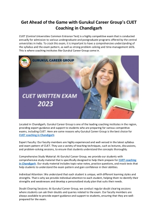 CUET Coaching in Chandigarh