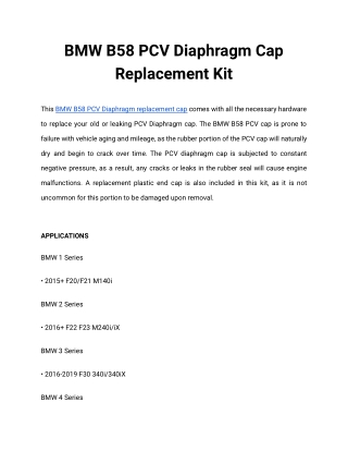 BMW B58 PCV Diaphragm Cap Replacement Kit