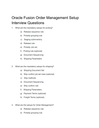 Oracle Fusion Order Management Setup Interview Questions