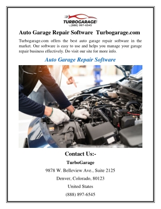 Auto Garage Repair Software | Turbogarage.com