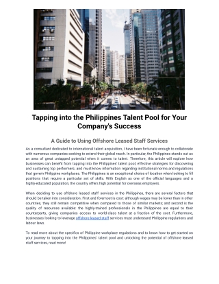 Tapping into the Philippines Talent Pool for Your Company's Success