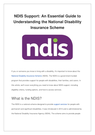 NDIS Support An Essential Guide to Understanding the National Disability Insurance Scheme