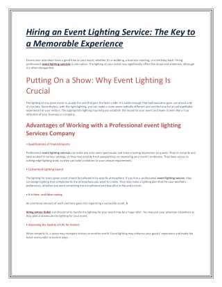 Hiring an Event Lighting Service: The Key to a Memorable Experience