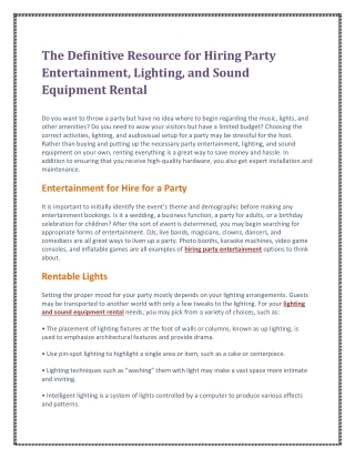 The Definitive Resource for Hiring Party Entertainment, Lighting, and Sound Equi