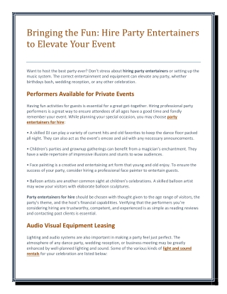 Bringing the Fun: Hire Party Entertainers to Elevate Your Event