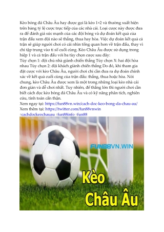 Cách đọc kèo Châu Âu và cách lựa chọn thời điếm đặt cược hợp lý tại Fun88
