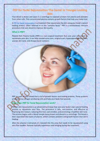 PRP for Facial Rejuvunation- The Secret to Younger-Looking Skin - The Skin Clinic