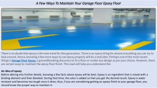 A Few Ways To Maintain Your Garage Floor Epoxy Floor