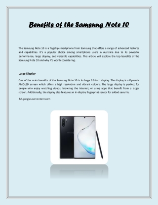 Benefits of the Samsung Note 10