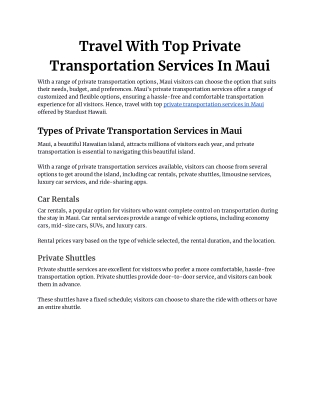 Travel with Top Private Transportation Services in Maui | Stardust Hawai