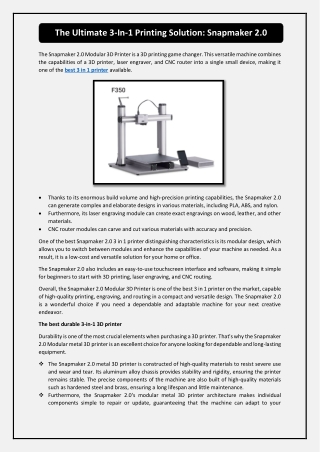 The Ultimate 3-In-1 Printing Solution: Snapmaker 2.0